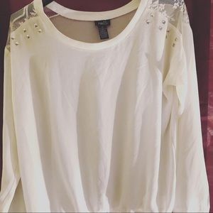 Cream Blouse with Lace Embellished Shoulders